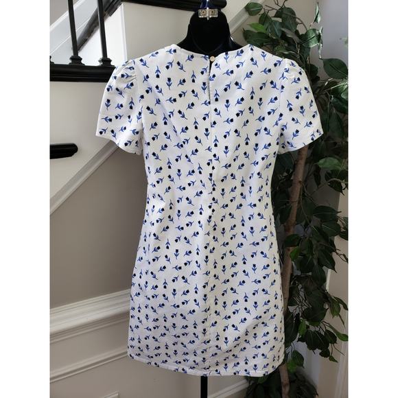Draper James Shift Dress Women Size 2 White Blue Floral Puff Sleeve Pullover - Picture 4 of 12